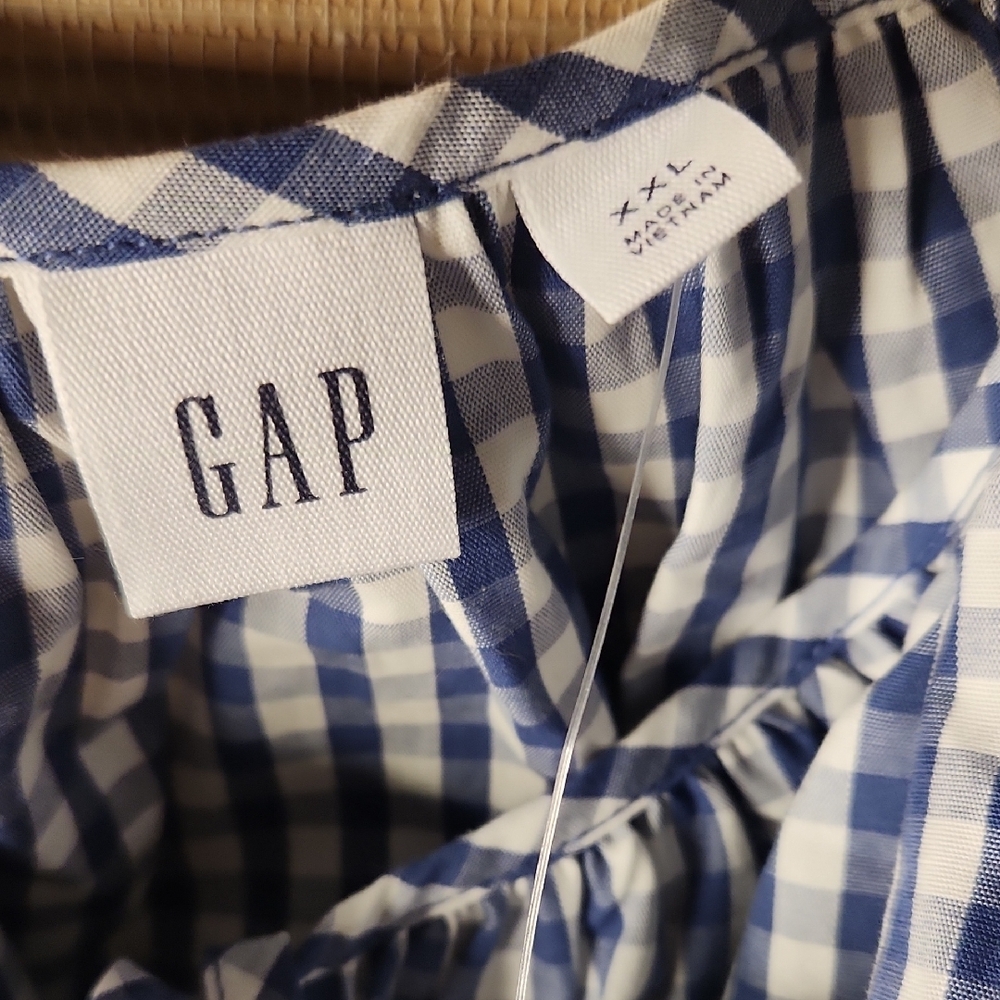 GAP Blue Gingham Puff-Sleeve Peplum Blouse Size XXL Nwt - Picture 5 of 6